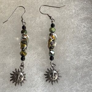 Artisan Sun Charm Earrings with Beaded Accents